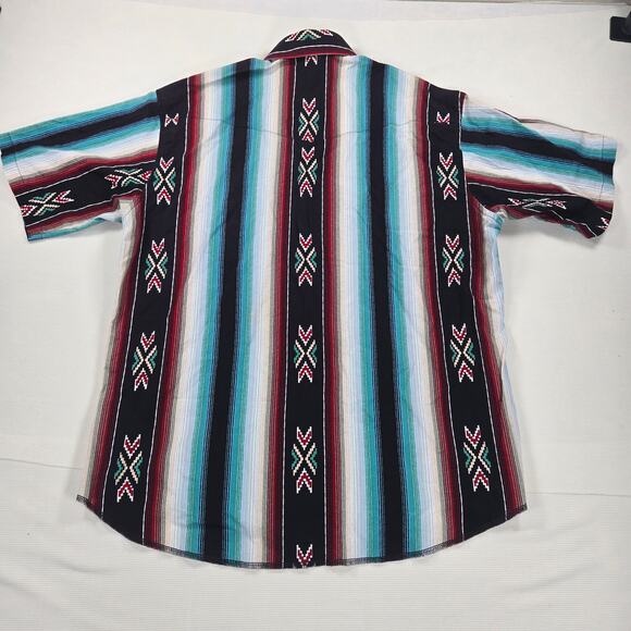Vintage Wrangler X-Long Tails Pearl Snap Western Aztec Short‎ Sleeve XL Shirt - Picture 6 of 6